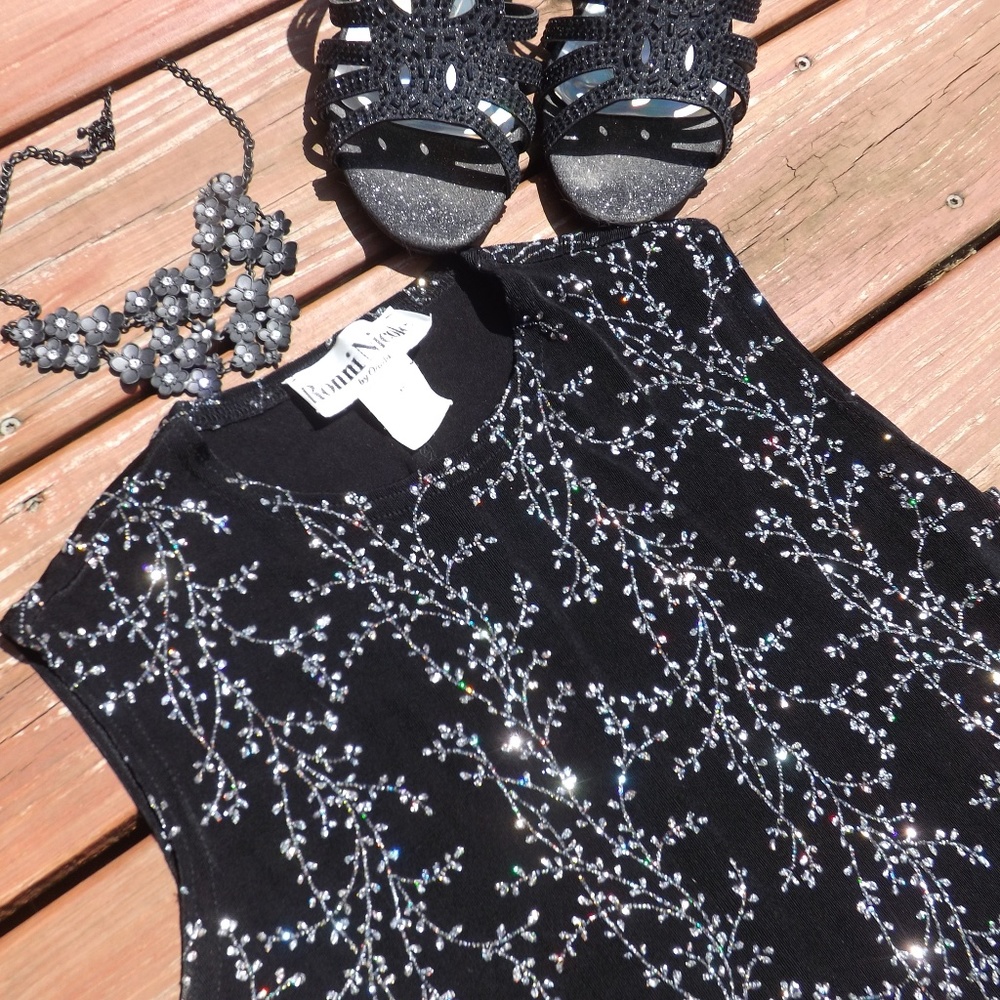 Black and silver sparkle vine leaf shirt